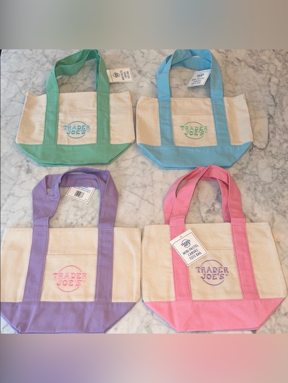 Trader Joe's Mini Pastel Canvas Tote Bags - Set Of 4 - Spring Colors